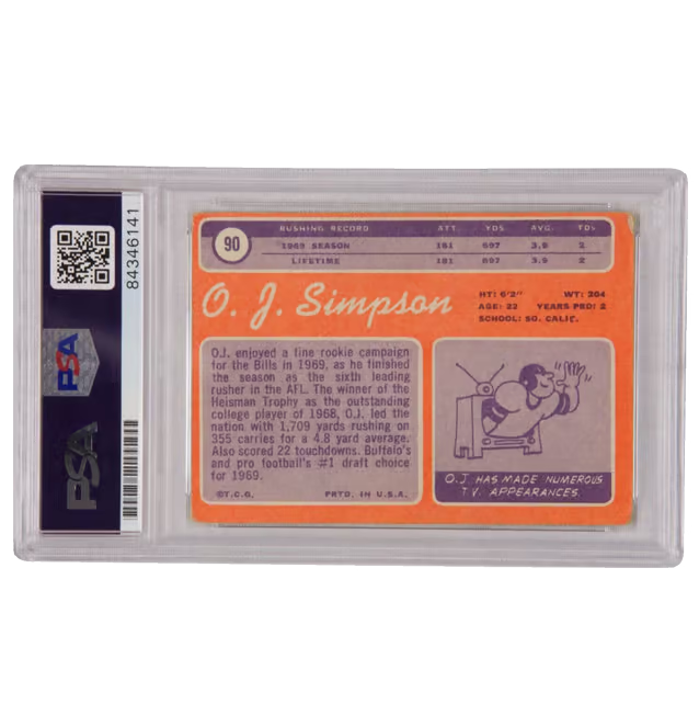 OJ Simpson Signed 1970 Topps Inscribed “#1 Pick HOF 85” – PSA Authentic